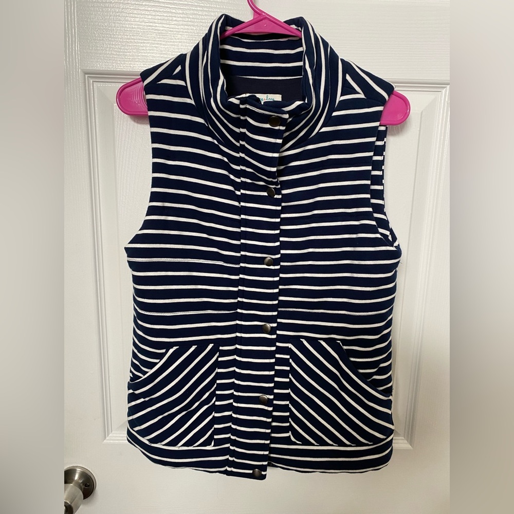 Navy and White Striped Puffer Vest